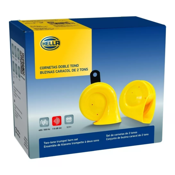 Bocinas Hella  Trompeta Doble 12v. Universal - Amarillo - Imagen 2