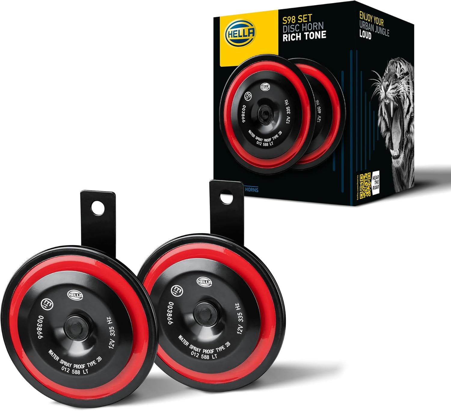 Kit Bocina Disco 98mm 12v. - 2 x 54 W - 335 / 400 Hz - Universal Negro/Rojo - Imagen 2