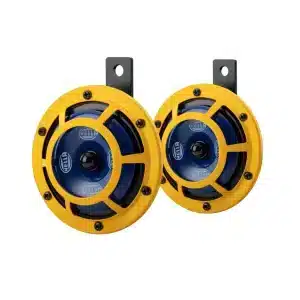 Kit Bocina Disco 133mm 12v. - 2 x 66 W - 300 / 5000 Hz - Universal Amarillo/Azul